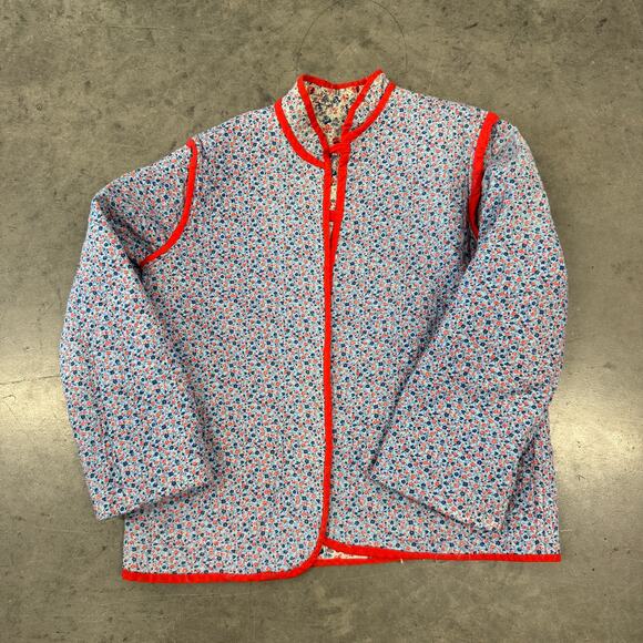 Vintage Y2K 90's Red Mini Floral Print Quilted Jacket Reversible Medium - Picture 7 of 8